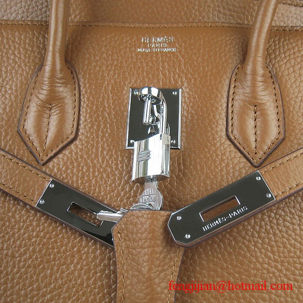 Hermes 35cm Embossed Veins Leather Bag Light Coffee 6089 Silver Hardware